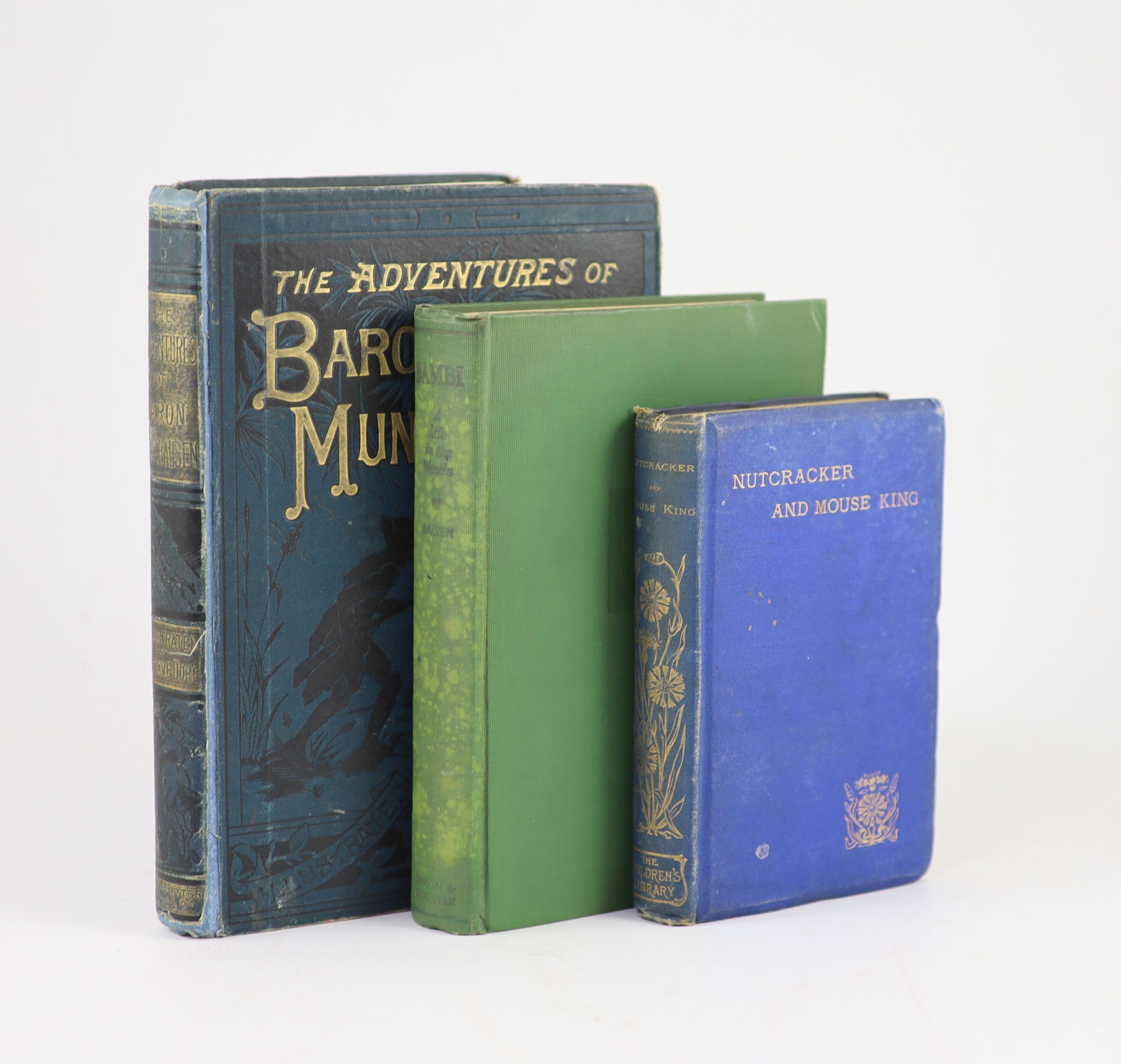 Salten, Felix - Bambi, 8vo, original green cloth, Simon and Schuster, New York, 1929; Raspe, Rudolf Erich - The Adventures of Baron Munchausen, illustrated by Gustave Dore, 8vo, original pictorial cloth, Cassell, Petter